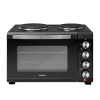 Daewoo 1500W 32L Capacity Electric Oven with 1000W and 600W Hot Plates. 90-230° Adjustable Temperature Settings and 60 Minute Timer with Indicator Light. 4SS Heating Element and Double Glass Door