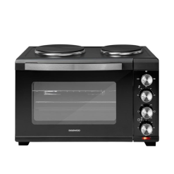Daewoo Mini Countertop Electric Cooker. 42 Litre Oven And Grill With Hot Plates. 100-230° Adjustable Heat Settings. 90 Minute Timer And Indicator Light. Accessories Included