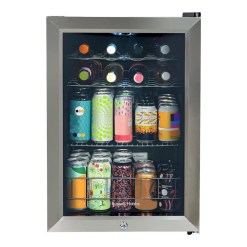 Russell Hobbs Mini Fridge 20 Bottle/62L Lockable Freestanding Stainless Steel Table Top Mini Beer & Wine Fridge. LED Light & Lock and Key with Glass Door RHGWC4SS-LCK