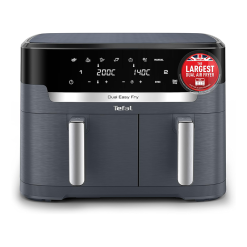 Tefal Easy Fry XXL Dual Zone Digital Air Fryer. 2 Drawers. 11L. 8in1. Air Fry. Extra Crisp. Roast. Bake. Reheat. Dehydrate. 7 Pre-set Programs. Dishwasher Safe Baskets. Java Grey - EY942BG0