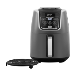 Ninja Air Fryer MAX. 5.2L. 6-in-1. Uses No Oil. Air Fry. Max Crisp. Roast. Bake. Reheat. Dehydrate. Family Size. Digital. Cook From Frozen. Non-Stick. Dishwasher Safe Basket. Grey & Black. AF160UK