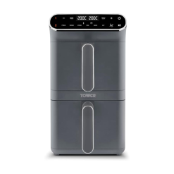 Tower T17190GRP Vortx XL Dual Stack Air Fryer with Digital Control Panel. Space Saving Design. 6 Preset Cooking Modes. Match Cook & Smart Finish Functions. 2460W. 11L. Graphite with Chrome Trim