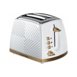Russell Hobbs Groove 2 Slice Toaster (High Lift. Extra Wide Slots. 6 Browning levels. Frozen/Cancel/Reheat function - Illuminated buttons. Removable crumb tray. 850W. White. Brushed gold accents)26391