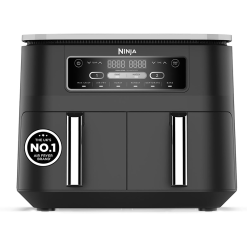 Ninja Foodi Dual Zone Digital Air Fryer. 2 Drawers. 7.6L. 6-in-1. Uses No Oil. Air Fry. Max Crisp. Roast. Bake. Reheat. Dehydrate. Cooks 4-6 Portions. Non-Stick. Dishwasher Safe Baskets. Black AF300UK