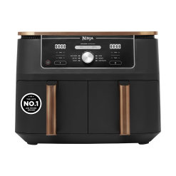 Ninja Foodi MAX Dual Zone Air Fryer. Amazon Exclusive. Tongs. 2 Drawers. 9.5L. 6-in-1. Use No Oil. Air Fry. Max Crisp. Roast. Bake. 8 Portions. Nonstick Dishwasher Safe Baskets. Copper/Black AF400UKCP