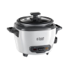 Russell Hobbs Small Rice Cooker. 3 portions of Rice (0.4 L). 600 grams at a time. Automatic Warming Function. Stainless Steel/White. Non-Stick Coating. Steam Exhaust. 200 Watt. 22.2 x 16.8 x 17.2 cm