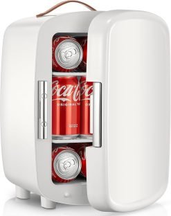 FOHERE Mini Fridge 10 Litre/12Cans. Mini Fridges for Bedrooms. AC/DC Cooler. Portable Small Fridge for Car. Office.Travel. Home/Skincare. Makeup. Cosmetics/Drinks. Fruit. Food. White