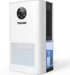 TENKER Dehumidifier. 2.2L (77 OZ) Water Tank Dehumidifiers for Home. 1000 sq.ft Quiet Dehumidifier with Sleep Mode. Auto Shut Off. 7-Color LED Light for Closet Bedroom Bathroom Basement RV. White