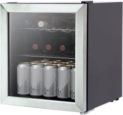 Russell Hobbs Mini Fridge 12 Bottle/46L Freestanding Stainless Steel Table Top Mini Beer & Wine Fridge. with Glass Door RHGWC3SS