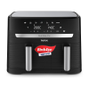 Tefal Easy Fry Dual Zone Digital Air Fryer. 2 Drawers. 8.3L. 8in1. Air Fry. Extra Crisp. Roast. Bake. Reheat. Dehydrate. 6 Portions. Non-Stick. Dishwasher Safe Baskets. Black & Metal EY901840