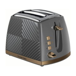 Russell Hobbs Groove 2 Slice Toaster (High Lift. Extra Wide Slots. 6 Browning levels. Frozen/Cancel/Reheat function - Illuminated buttons. Removable crumb tray. 850W. Grey. Brushed gold accents) 26392