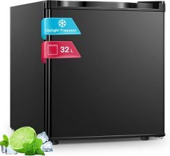 FOHERE 32L Table Top Mini Freezer. Small Freezer with 7 Adjustable Temperature. Energy Efficient. 4 Star Freezing.Removable Wire Shelf for Bedrooms/Home/Apartment/Office. New Black