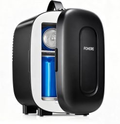 FOHERE Mini Fridge Portable. 5 Liter/6 Cans Small Fridge Cooler & Warmer. Quiet. DC/AC Power. Cmpact Mini Fridge for Bedrooms. Office. Skincare. Car. Travel. Black