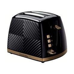 Russell Hobbs Groove 2 Slice Toaster (High Lift. Extra Wide Slots. 6 Browning levels. Frozen/Cancel/Reheat function - Illuminated buttons. Removable crumb tray. 850W. Black. Brushed gold accents)26390