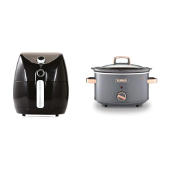 Tower T17021 Family Size Air Fryer with Rapid Air Circulation. 60-Minute Timer. 4.3L. 1500W. Black & T16042GRY Cavaletto 3.5 Litre Slow Cooker with 3 Heat Settings. Pot and Handles. Grey and Rose Gold