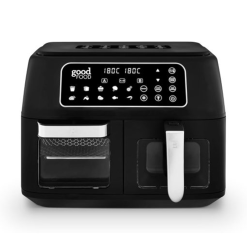 Good Food in Partnership with Tower GF17015. 10L Dual Side Oven & Basket Air Fryer with Vizion Viewing Windows. 10 Pre-sets. Match Cook & Sync Functions. 2400W. Black